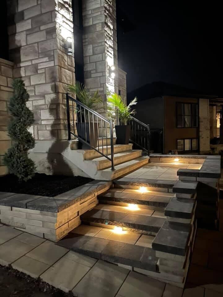 Escaliers en pavé avec éclairage intégré
